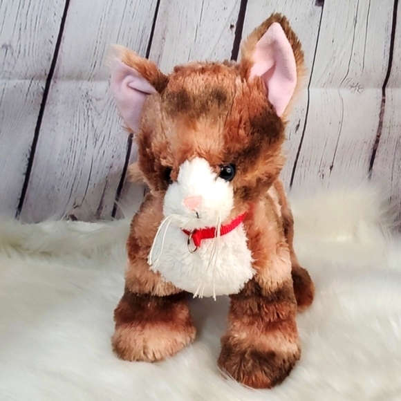B-A-B Build-a-Bear Brown Tabby Realistic Pet House Cat Red Collar Unique No Tags - Picture 12 of 13